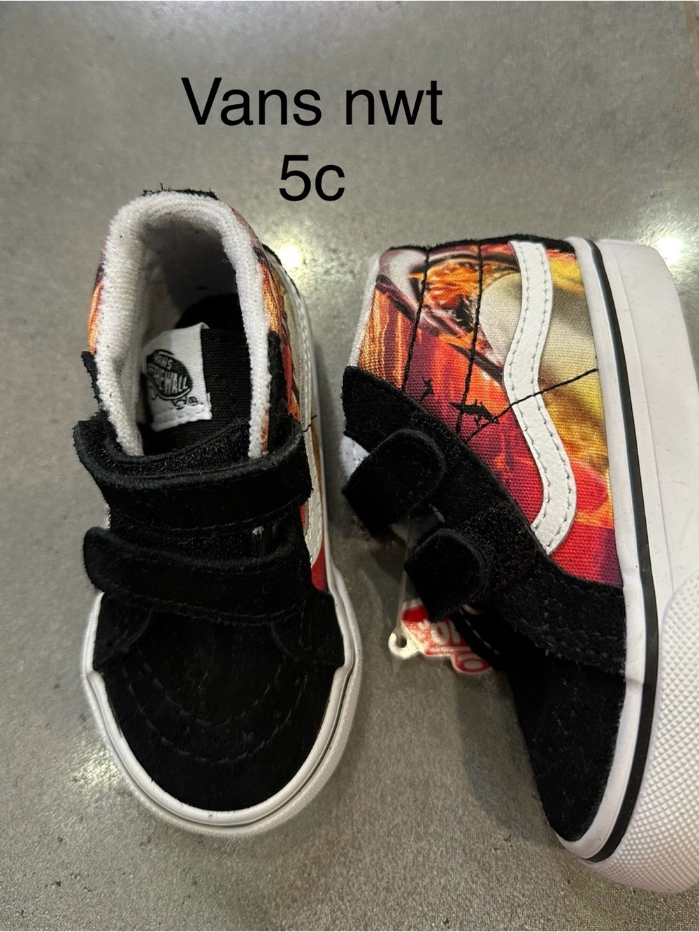 Vans New 5c Sk8 Mid Reissue Velcro Black Shark Dinosaurs Red Velcro Leather